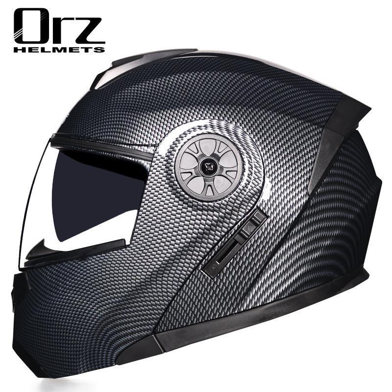 ORZ Double Lens Flip-Up Electric Car Helmet - Anti-Fog, Unisex, Four Seasons, Semi-Motorcycle