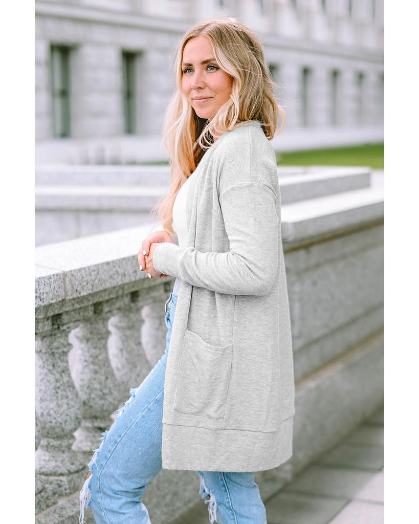 Azura Exchange Бежевый термовафельный кардиган с карманами