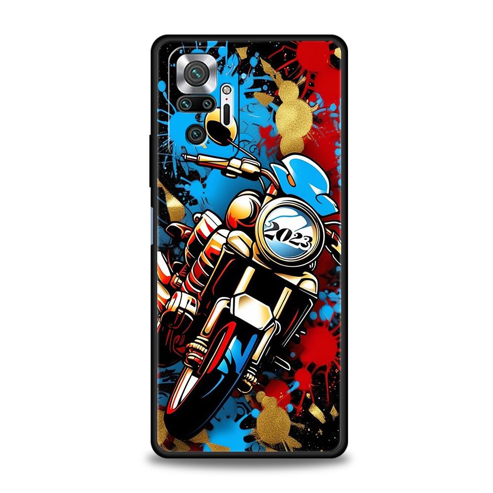 Цвета Винтажный Мотоцикл Расписной Чехол для Телефона Cover для Redmi 14C 10C Note 15 14 13 12 10 11 K40 Pro Plus 5G Мягкий ТПУ Чехол Сумки