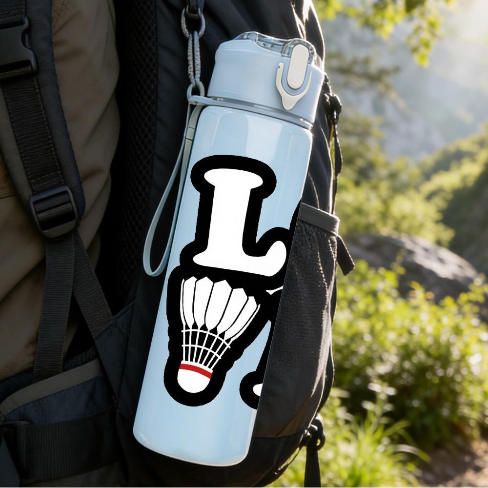 1PC Love Badminton Racket Text Print 750ml Color Plastic Sports Water Bottle Leakproof Flip Straw Lid Suitable for Sports Office Home Use