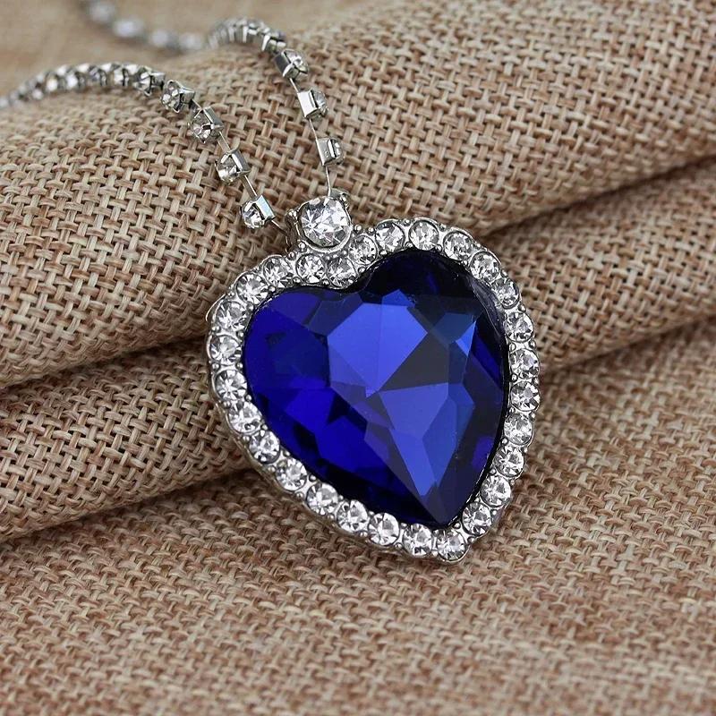 Titanic Heart Of The Ocean Necklace For Women Blue And Red Crystal Chain Fashion Party Jewelry Gift