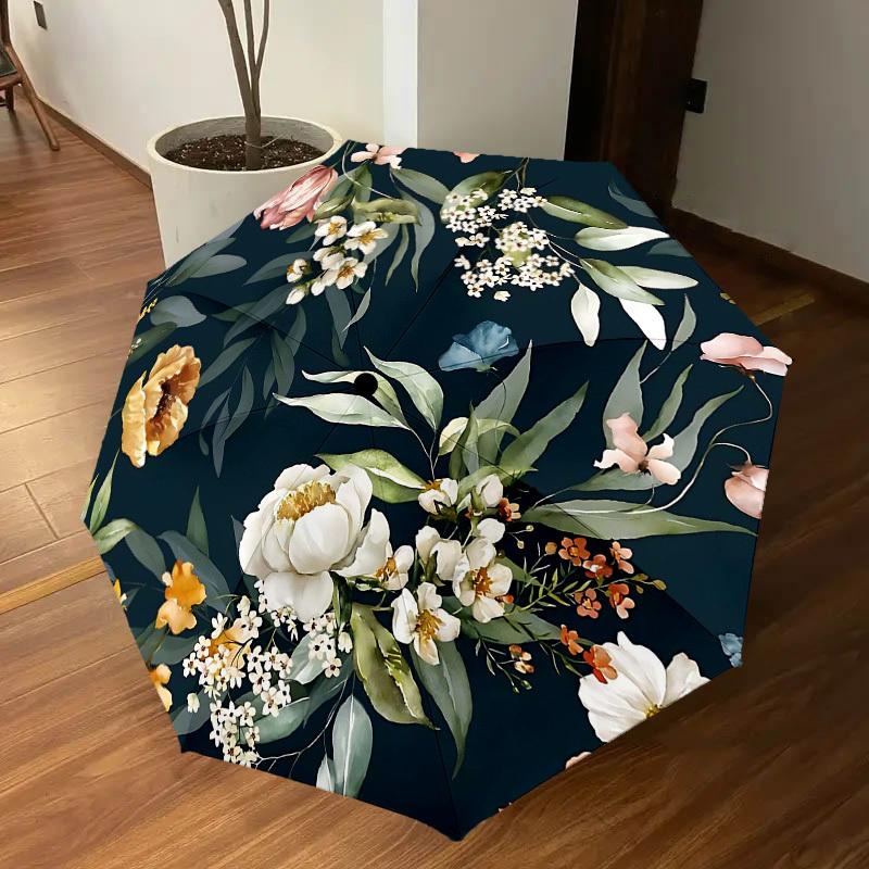 1PC Floral Pattern Umbrella-8-Rib Reinforced Portable Folding Travel Suitable for All Seasons Outdoor Daily Use Is an Ideal Choice -K0414