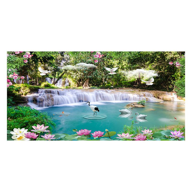 Abstract Swan Waterfall Lotus Canvas Painting Wall Art Modern Nordic Landscape Posters And Prints For Living Room Home Decor