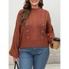 Women's Fall/winter Plus Half Size Turtleneck Lantern Sleeve Floral Embroidered Pullover Sweater