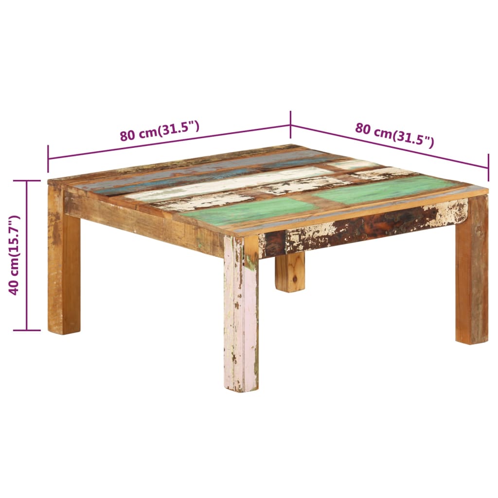 Coffee Table 80 x 80 x 40 cm Solid Reclaimed Wood