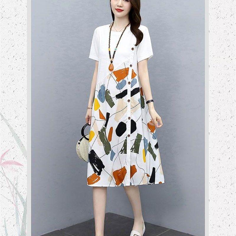 2023 Summer Women Loose Casual Print plus Size Dress Dresses