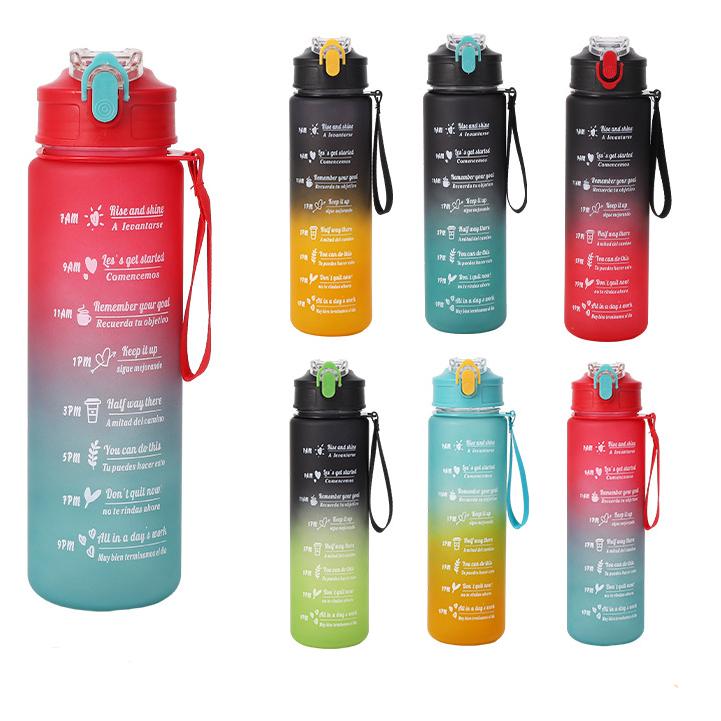 1Pc 800ml Capacity Motivational Water Bottle with Time Marker, Leakproof, with Durable Carrying Strap, for Fitness, Gym, Outdoor Sports