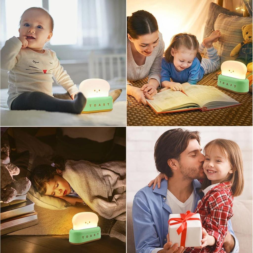 Пластиковый Очаровательный Ночник-Тост для Детей | Перезаряжаемый Светодиодный Прикроватный Светильник с Улыбающимся Лицом | Милая Настольная Лампа для Спальни, Детской, Кабинета
