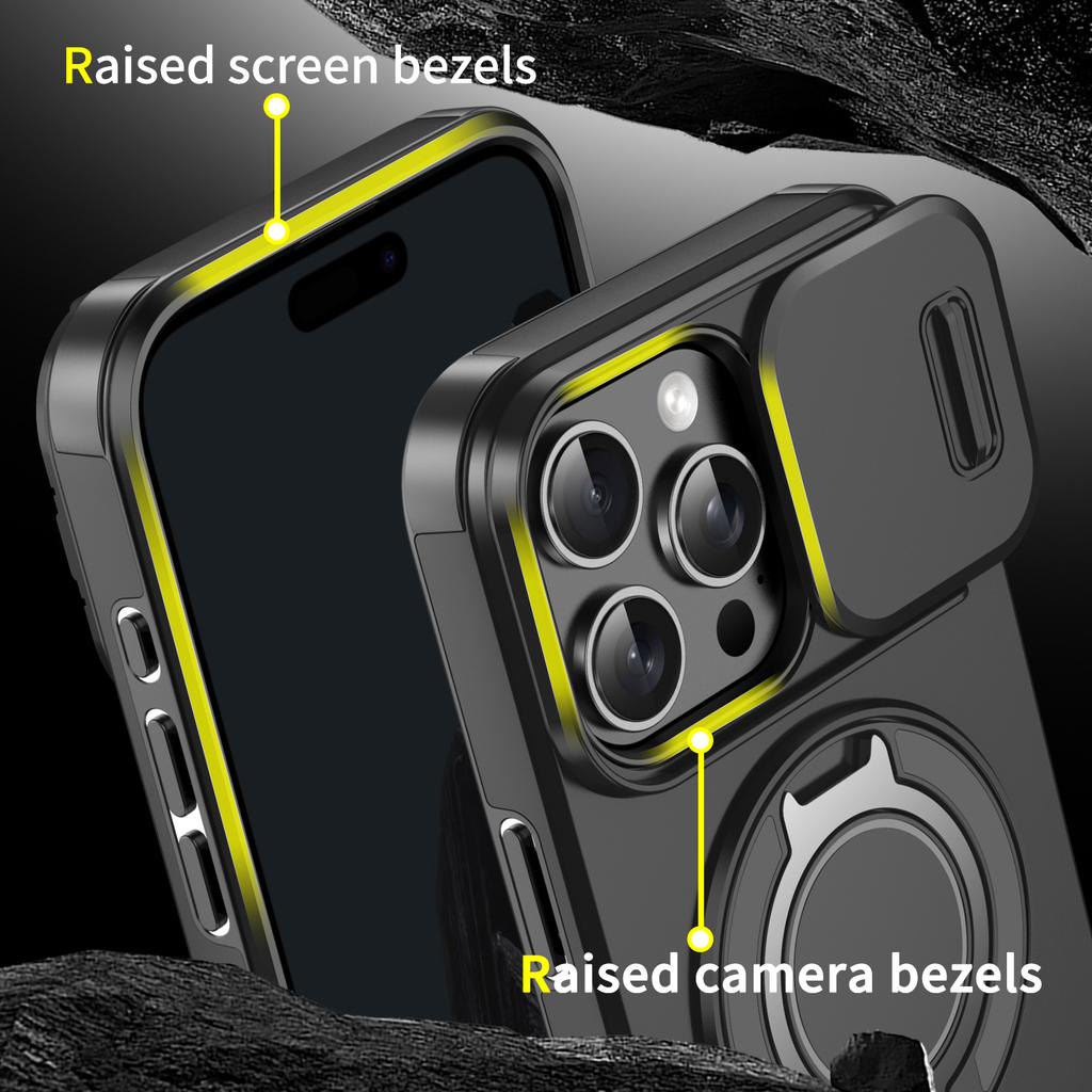 Luxury Armor Phone Case For iPhone 16 15 11 12 13 14 Pro Max 16e Magnetic Bracket Holder Lens Protection Shockproof Cover