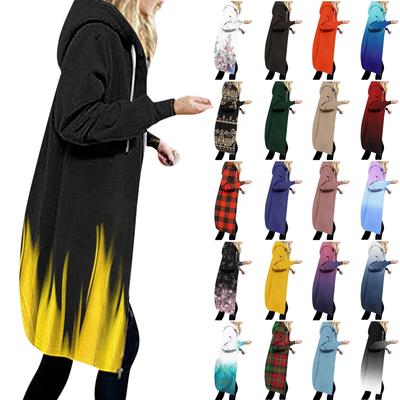 Модный женский повседневный свободный свитер с капюшоном средней длины с длинным рукавом и принтом