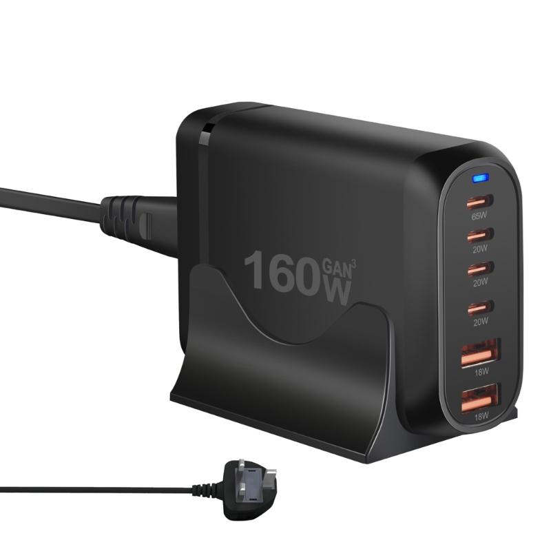 Многопортовая зарядная станция, 160 Вт USB C зарядное устройство с двойным USB и 4 портами Type C, для электронных устройств, для путешествий