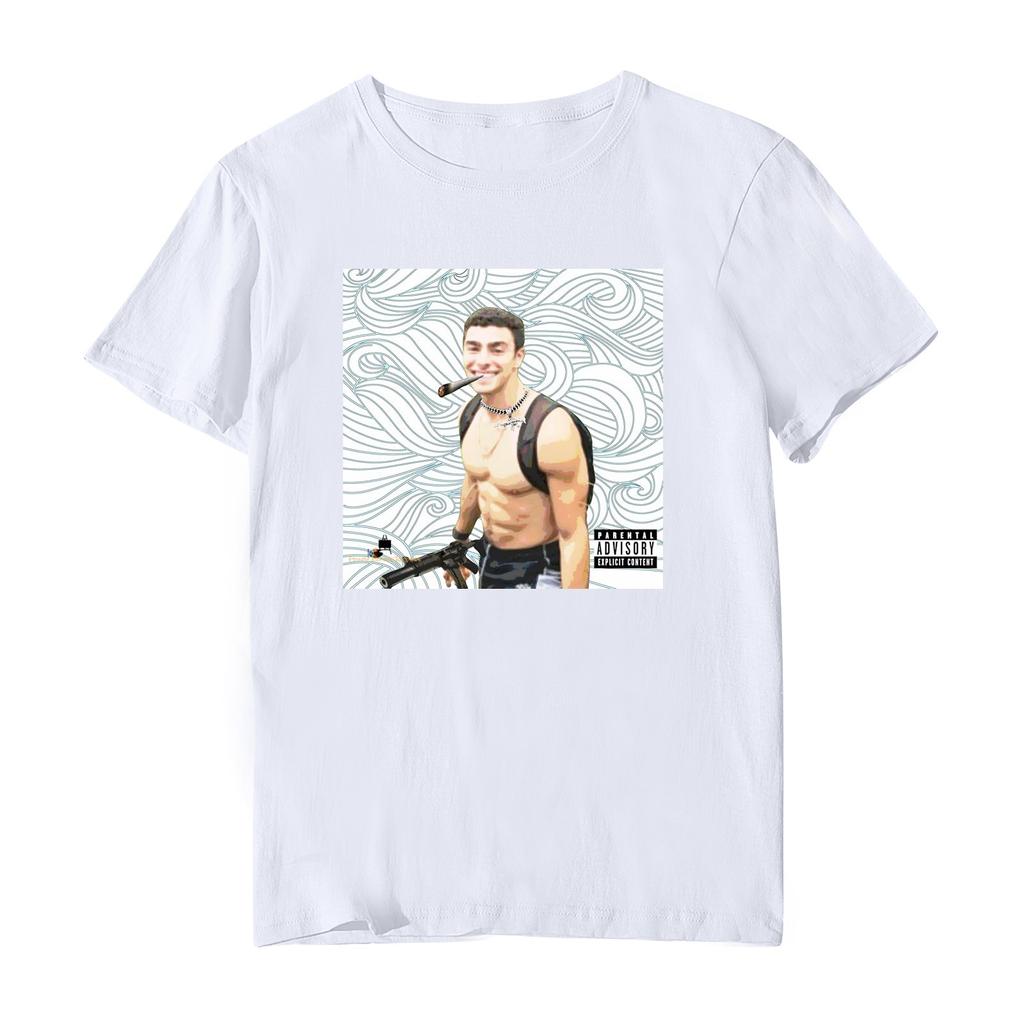 Унисекс Повседневный свободный принтованный свитер с круглым вырезом и коротким рукавом