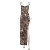 Leopard Print Women Chain Strap Side Slit Maxi Dress Backless Bodycon Sexy Streetwear Festival Evening Elegant