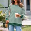 Women Striped Oversized Sweatshirt Long Sleeve Crewneck T-Shirt Split Hem Waffle Knitted Tunic Top Casual Fall Sweater