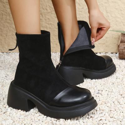 Мода Модные ботильоны на платформе в стиле пэчворк для женщин 2024 года, осенние ботинки на толстой подошве, женские ботинки с застежкой-молнией сзади, на толстом каблуке, Botas Mujer