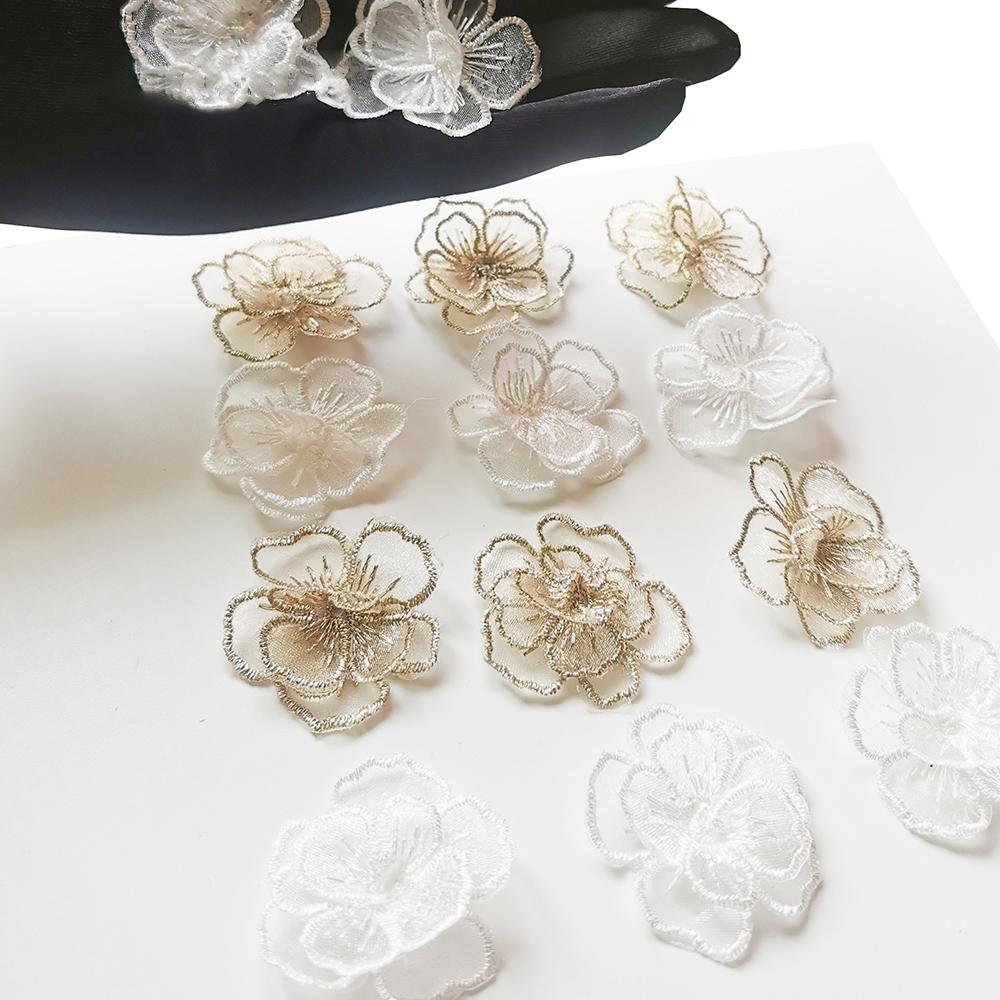 Золотые тканевые аппликации в виде цветов для DIY-декора - 10 штук, ширина 4 см