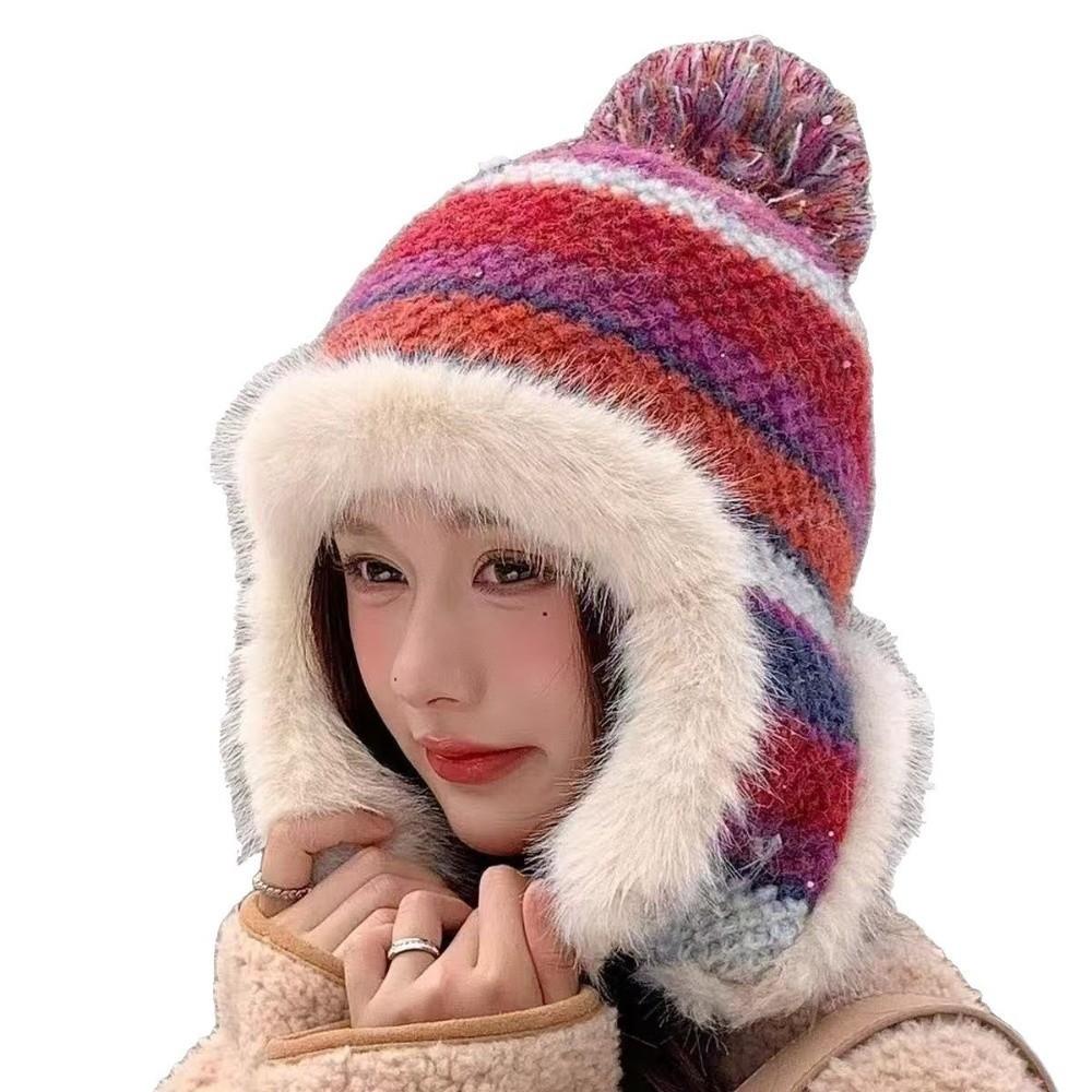 54cm to 60cm Head Circumference Colorful Plush Winter Hat Warm Ear Protection Hat For Women