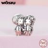 WOSTU 925 Sterling Silver Lovely Little Boy & Girl Charm Beads For Women Fit Original Charms DIY Necklae Birthday Jewelry Gift