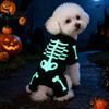 Warm Autumn Winter Dog Gear Halloween Jumpsuit, Glow-in-The-Dark Skeleton Pet Onesie, Spooky Adjustable Pajamas Four-Legged Clothes for Small