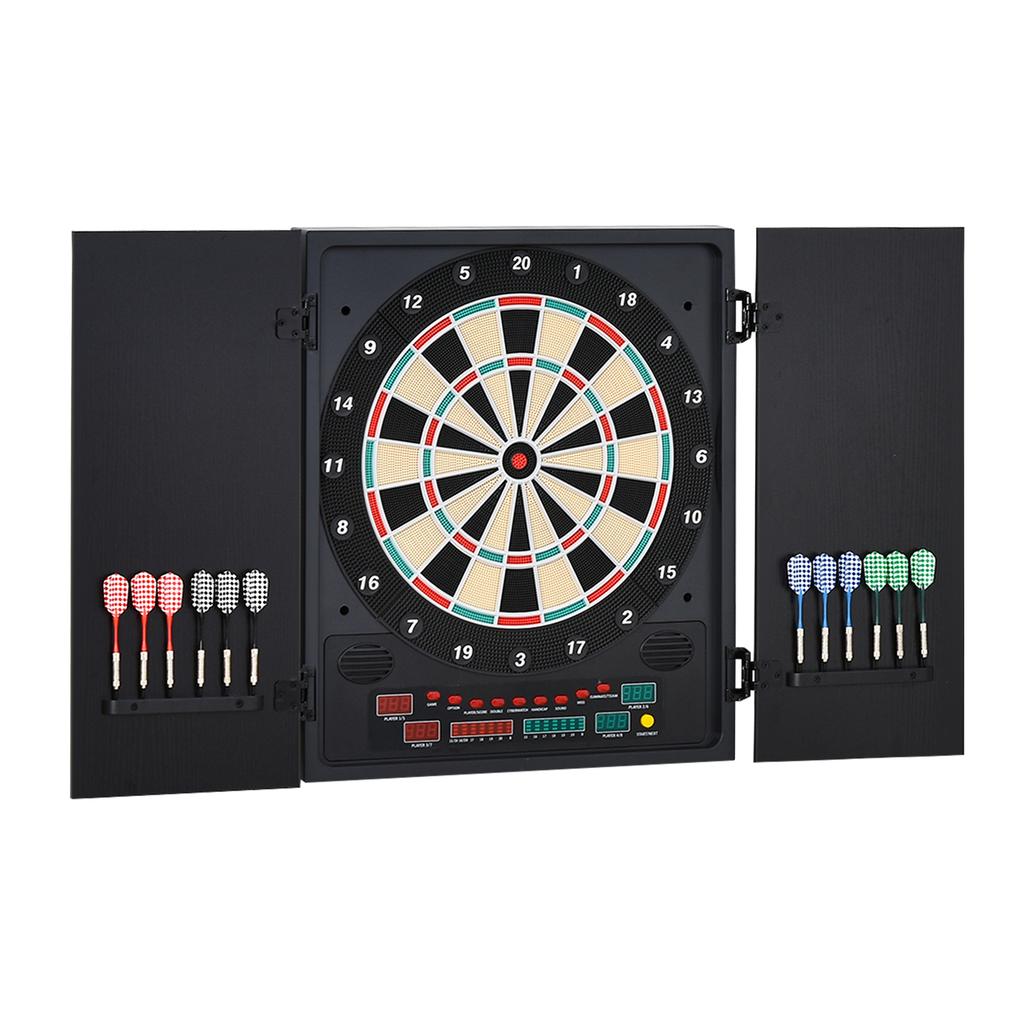 Electronic Dartboard Set 27 Games Modes And 202 Variations Led And 12 Soft Tip Darts And Cabinet To Storage Ready To