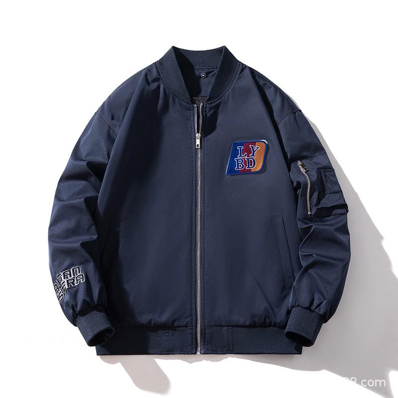 Mens Winter Thickened Bomber Jacket With Embroidery Patch Loose Fit Casual Outerwear Teens Adults