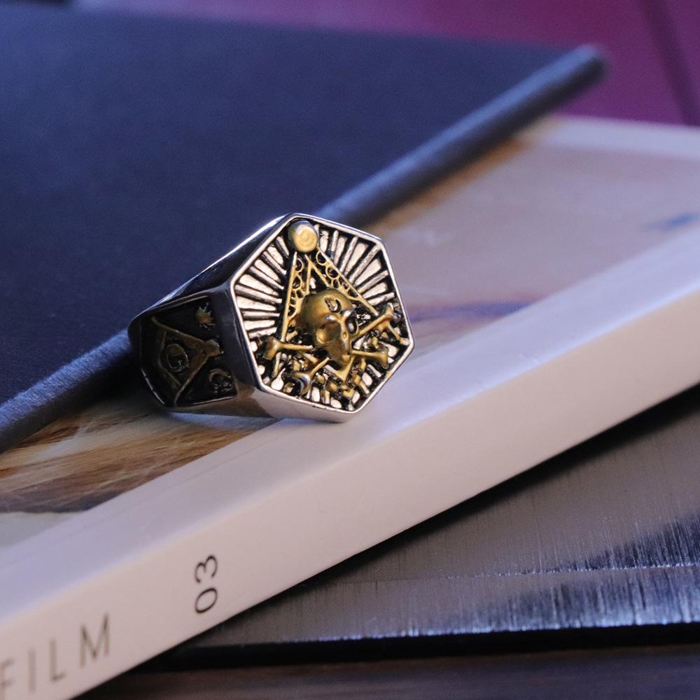 Новое модное панк-кольцо Ag с шестиугольным черепом, двухцветное, модное кольцо