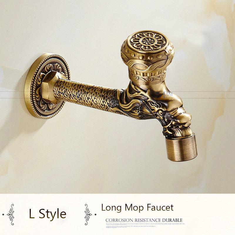 Антикварный латунный кран с резным драконом, кран для садового крана, кран для стиральной машины, уличный кран, одинарный холодный кран 1016