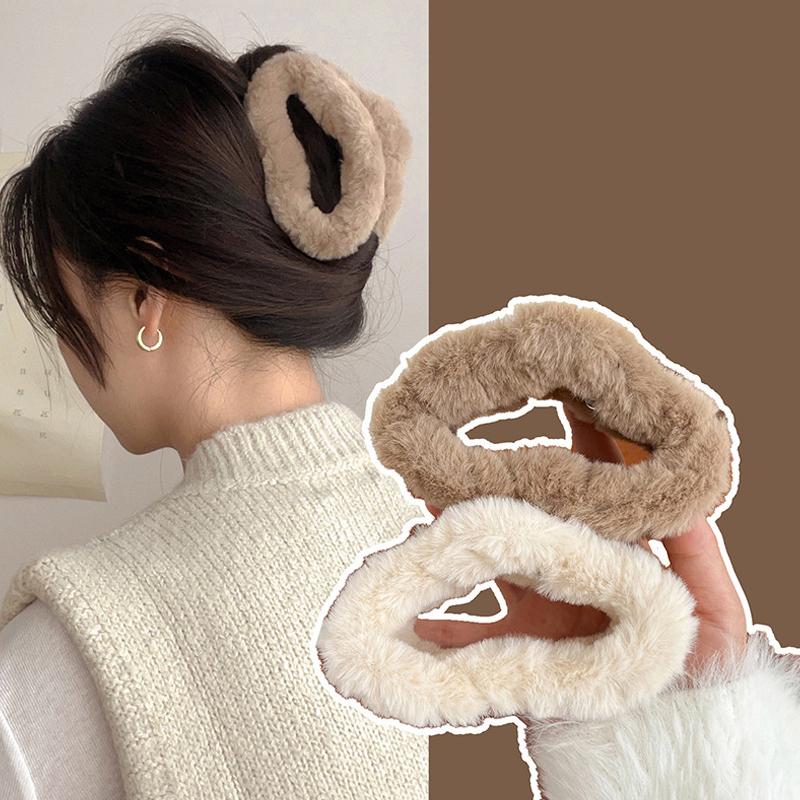 Мягкая молочно-кофейная серия пушистых плюшевых заколок для волос на затылке, теплые большие плюшевые заколки-акула, заколки-когти для волос