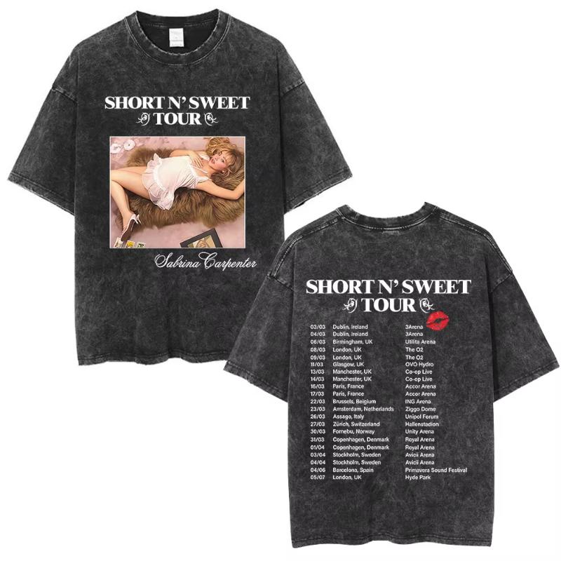 Сабрина Карпентер Short N' Sweet Tour Футболки с винтажной стиркой Подарок для фанатов Мужская Женская Одежда Модные Эстетичные Футболки
