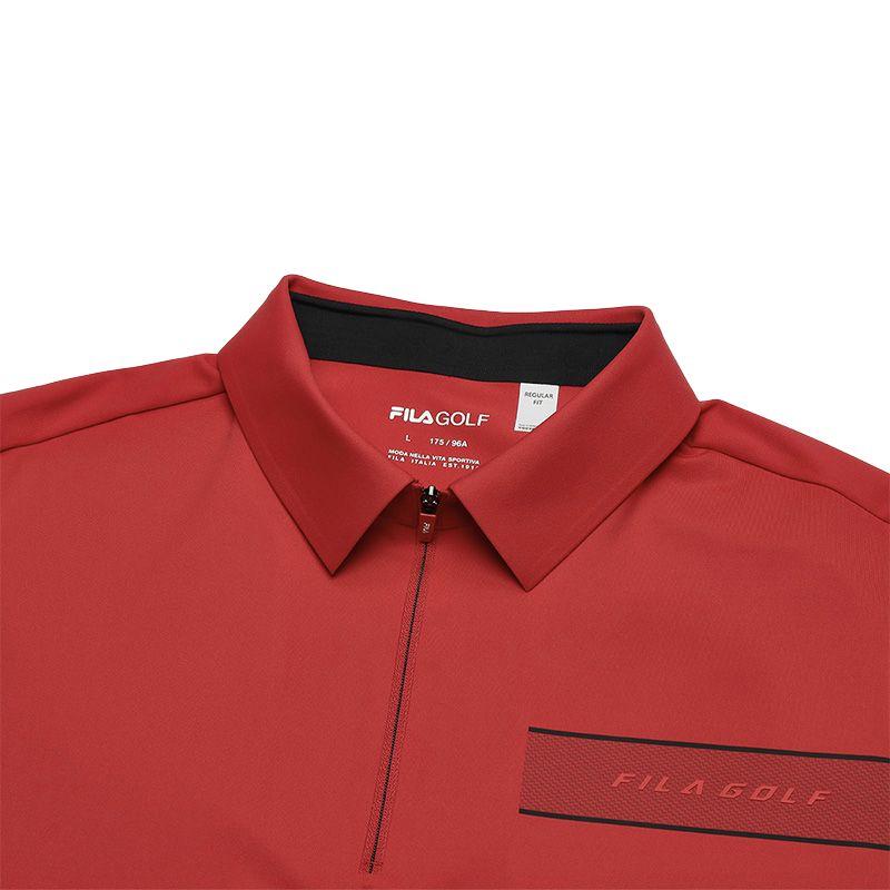 Fila Golf Series Solid Color Elite Long Sleeve Polo Shirt Men Tops Fluorescent-Flame-Red A11M415203F-RD
