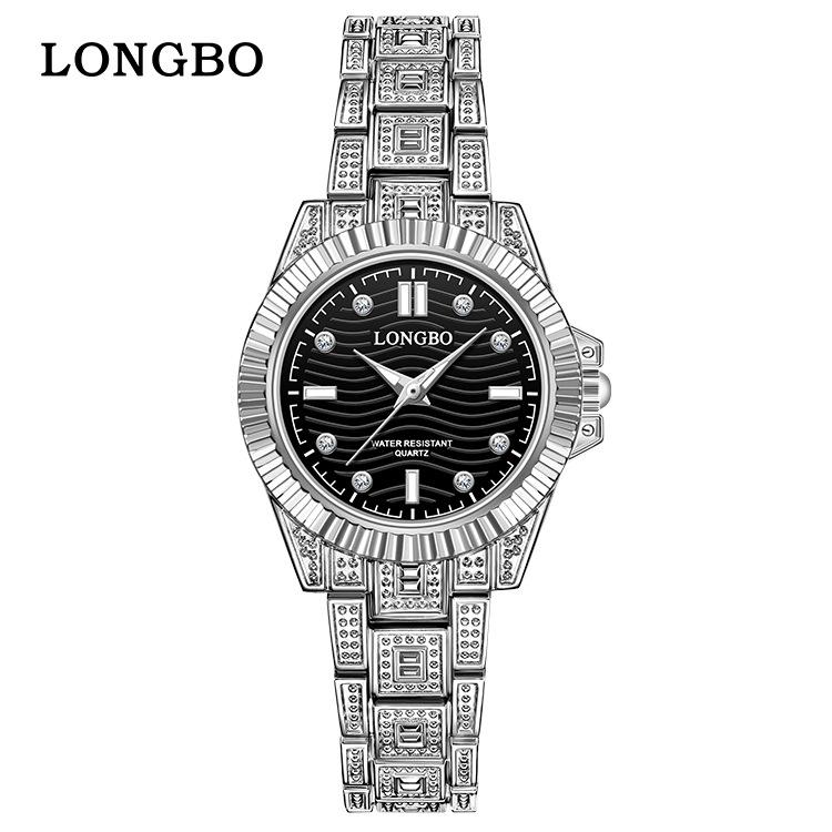 LONGBO 83611 Кварцевые Часы Водонепроницаемые Светящиеся Нержавеющая Сталь Календарь Полностью Алмазный Золотой Дизайн Роскошные Наручные Часы для Пары