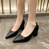 Fashion Soft Leather Fabric Heels Pumps Shoes Pointed Toe Shoes Woman Square Slip-On Heel Slip Lady Office Casual Work Shoes