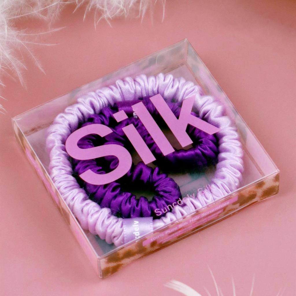 2PCS 100% Silk Hair Scrunchies For Women Girls High Quality Hair Ties HairBands Silk Suitable for Valentine's Day 22Momme Silk Hair Accessoires