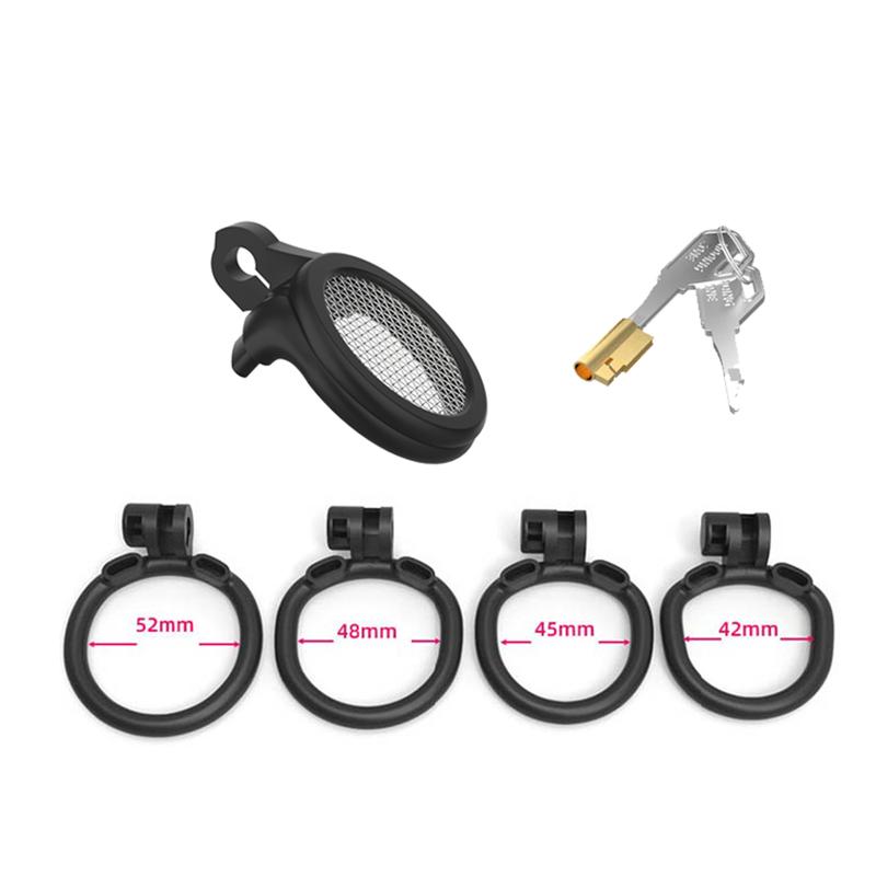 New Mesh Breathable Flat Chastity Cage CB Lock with 4 Size Cock Rings 3D Printed Erotic Urethral Lock Anti Escape Device Sex Toy