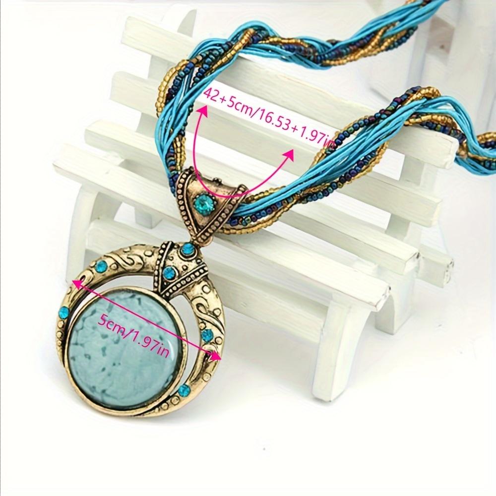 Handmade Woven Rice Beads Necklace Bohemian Vintage Round Gemstone Pendant Necklace Casual Unisex Neck Accessories