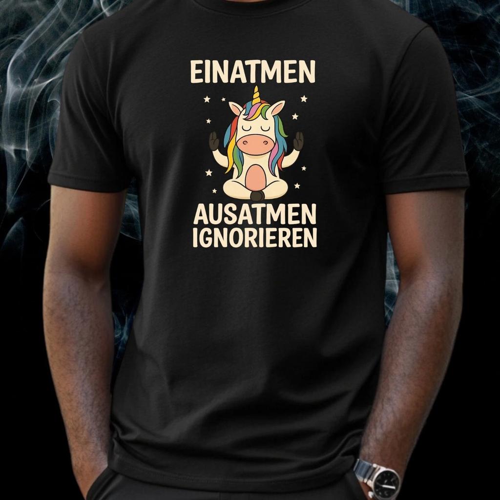 T-Shirt Herren Einatmen Ausatmen Einhorn Motiv Baumwolle Größe S bis 5XL