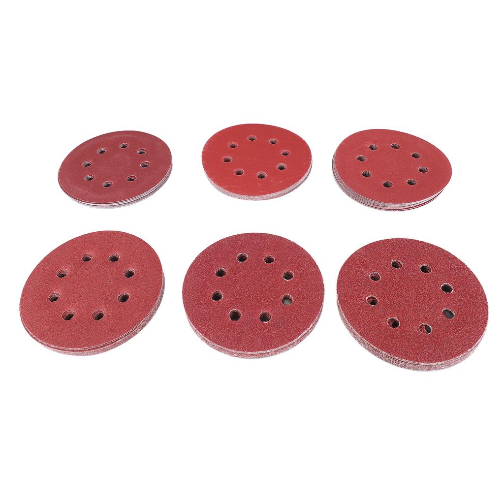 60 шт. Шлифовальный диск 5 дюймов 8 отверстий 6 типов наждачная бумага крепление на липучке круглый шлифовальный лист для