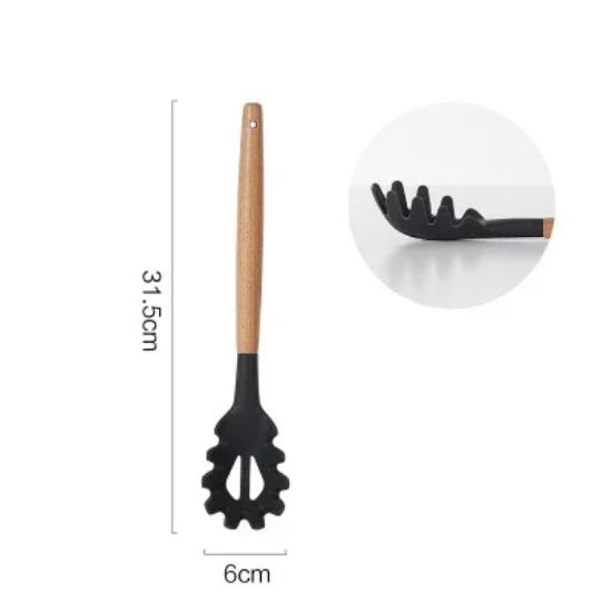 Силиконовая лопатка, ложка, половник, лопатка с прорезями, лопатка для пасты, антипригарное покрытие, кухонная утварь, силиконовые инструменты для приготовления пищи с деревянной ручкой