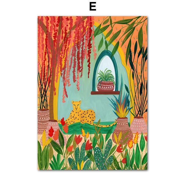 Тропический Тигр, Леопард, Рыба, Лотос, Марокко, Ваза, настенная живопись на холсте, постеры и принты, настенные панно для декора гостиной, без рамки