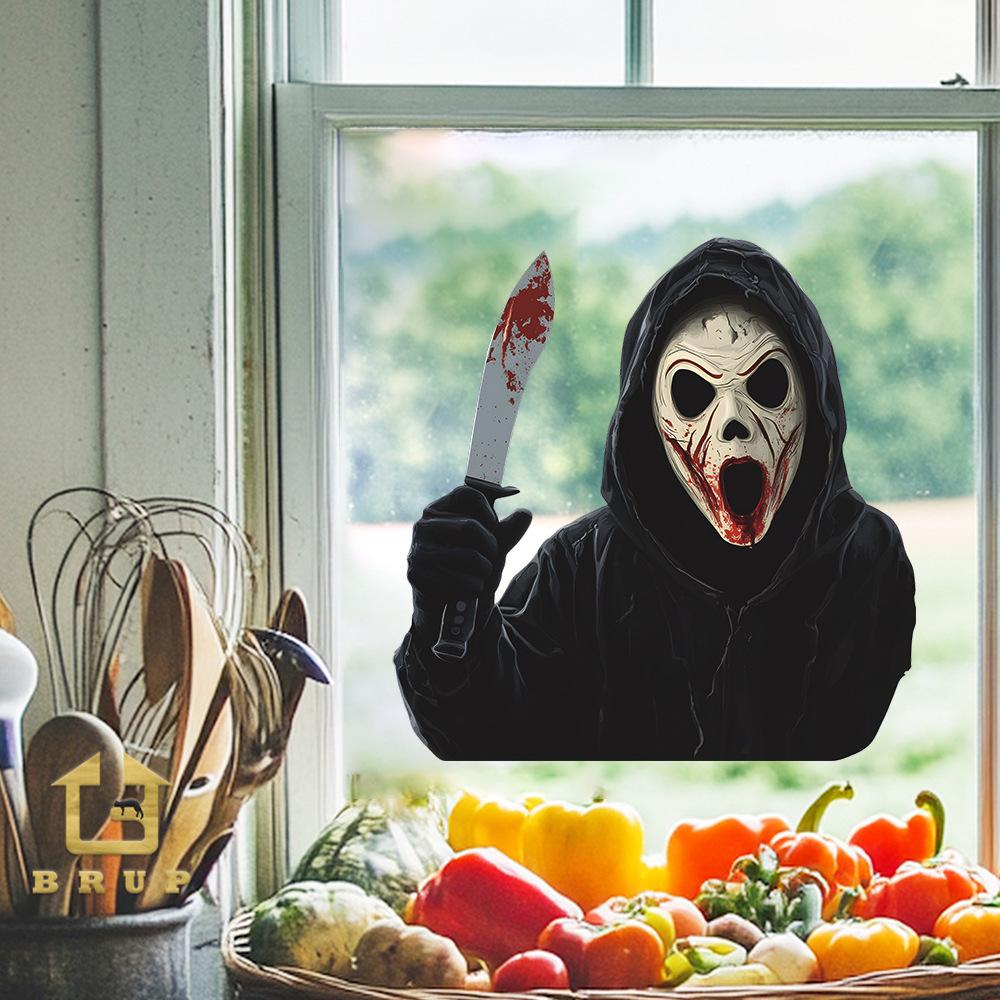 Маска ужаса на Хэллоуин мужская, украшение для балкона, стеклянного окна, антистатические наклейки на окна без клея