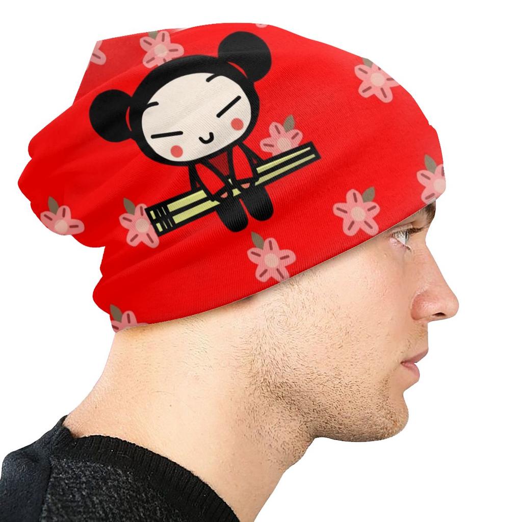Женская шапка-бини с напуском в стиле аниме Pucca, унисекс, с персонажами мультфильмов, модные вязаные шапочки Skullies, шапка для зимних лыж