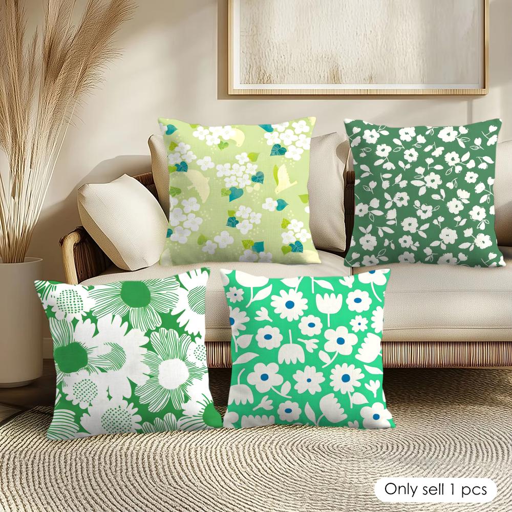 Fresh Green Flowers Cushion Cover Pillowcase Ultra Soft Skin Friendly Fabric Cloud Like Comfort Concealed Zipper