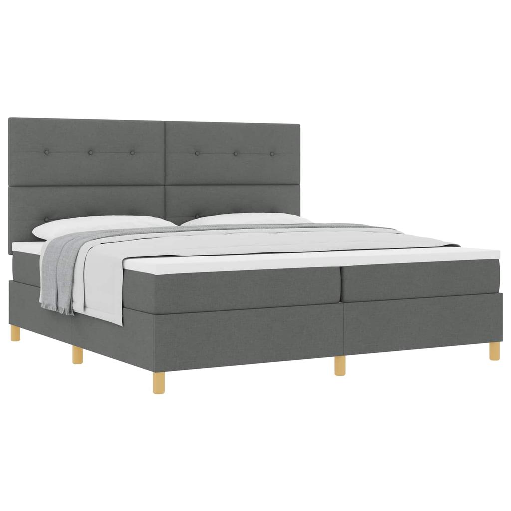 Box Spring Bed with Headboard Dark Gray 200 x 200 cm Fabric