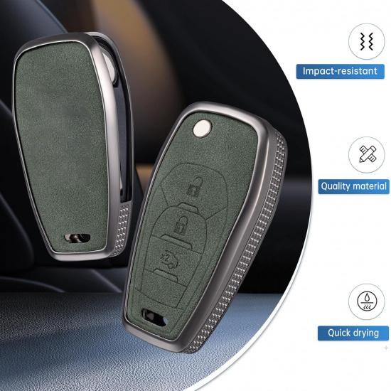 YO&YOYE Compatible With Chevy Key Fob Cover With Keychain Leather Key Case Protector For Chevrolet Equinox Camaro Cruze Malibu Sonic Smart Key (Grey)