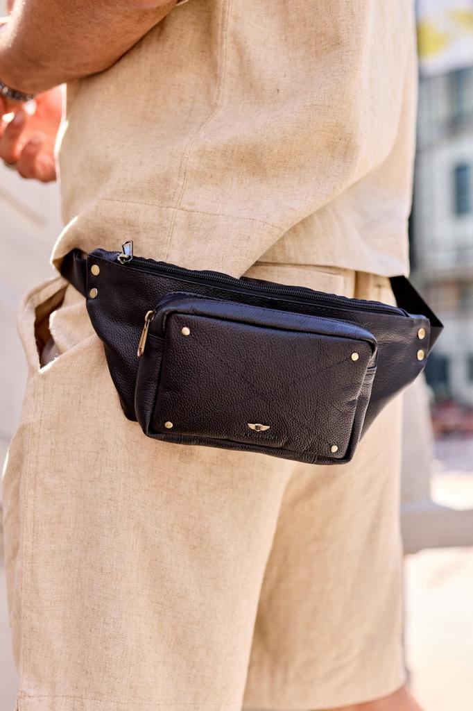Leather hip bag with pockets - Peterson