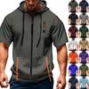 Men's Casual Short-sleeved Sweatshirt. Loose And Breathable Solid-color Sweatshirt Jacket With Multiple Pockets And A Zipper.