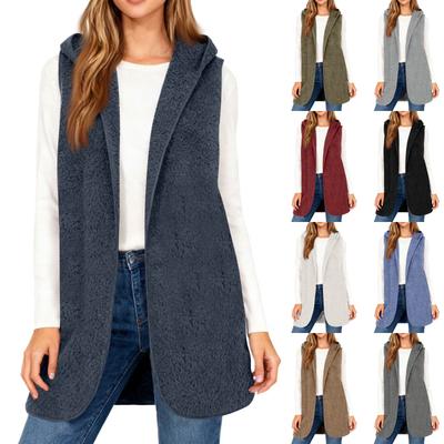 Женские толстовки оверсайз флисовые длинные пуловеры с капюшоном повседневные худи без рукавов