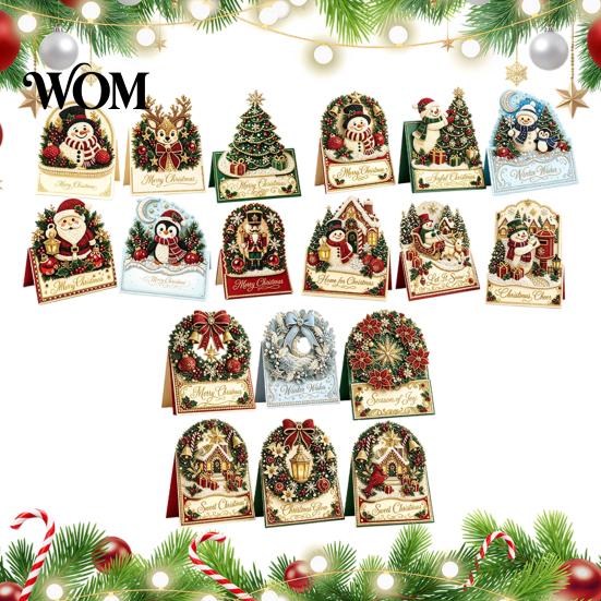 Faux Pearl Art Christmas Card Kit DIY Kit, 3D Pop-Up Snowman Santa Elk Wreath Card, Handmade Xmas for Family And Friends Handicraft Supplies