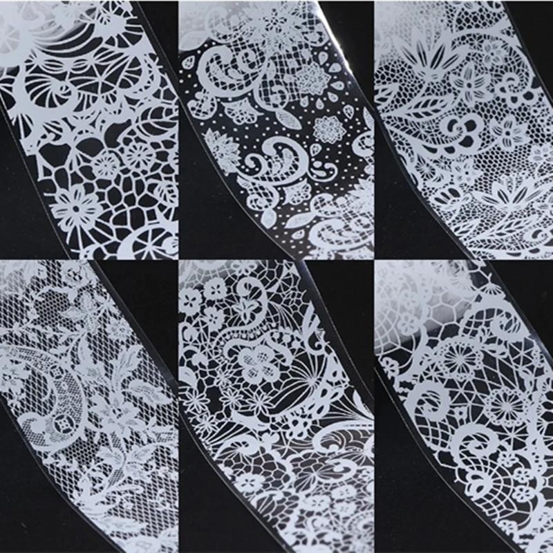 10 рулонов/коробка Белый Черный Кружевной Набор Фольги для Нейл-арта Наклейки для Переноса на Ногти Бумага для DIY Маникюра Аксессуары для Украшения Ногтей