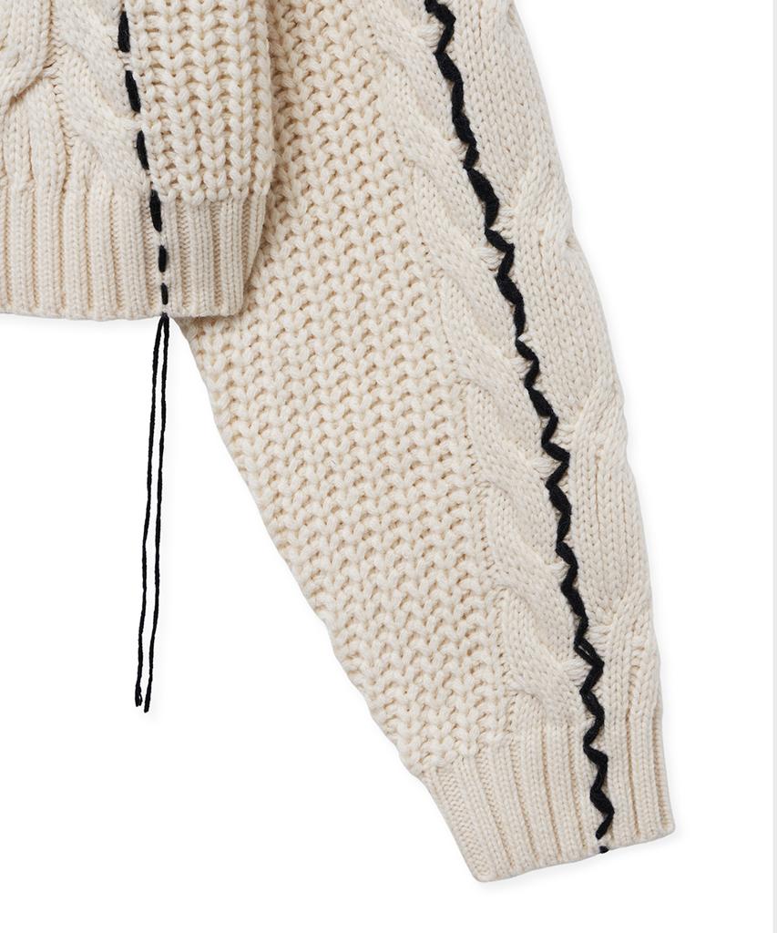 NOIRER FOR WOMAN Handmade Cable Crop Sweater (Ivory)